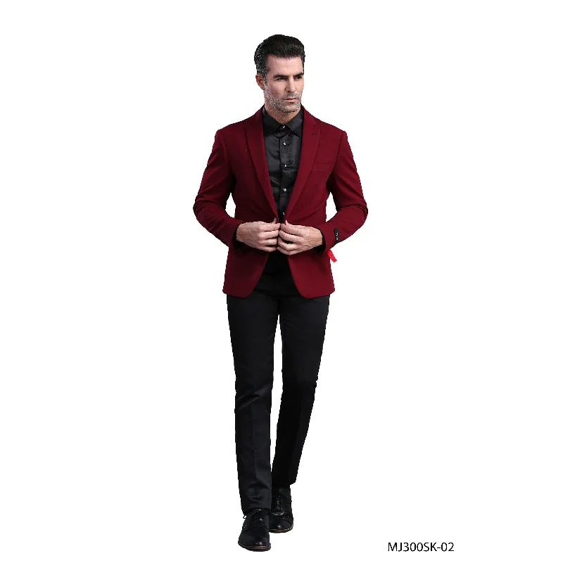 Mens Jacket Burgundy Peak Solid Slim Fit Stylish Blazer Jackets