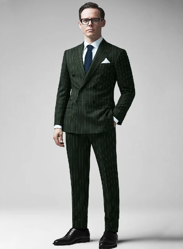 Kingsman Double Breasted Green Stripe Wool Suit