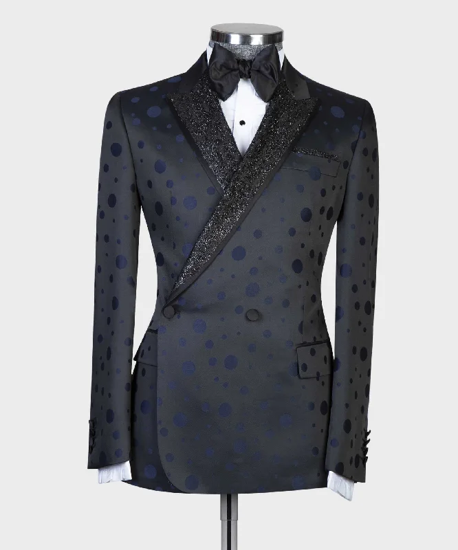 Blue Polka Dot Tuxedo Suit