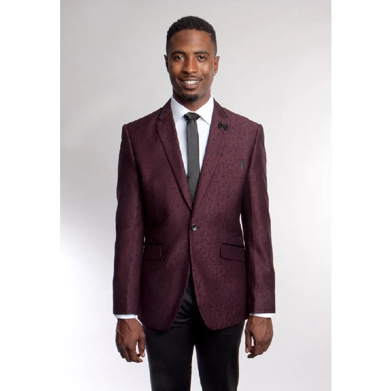 Tazio Men's Bespoke Burgundy and Black Blazer