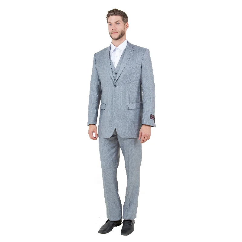 Men's Modern-Fit 3pc Sharkskin Suit Set, Light Grey