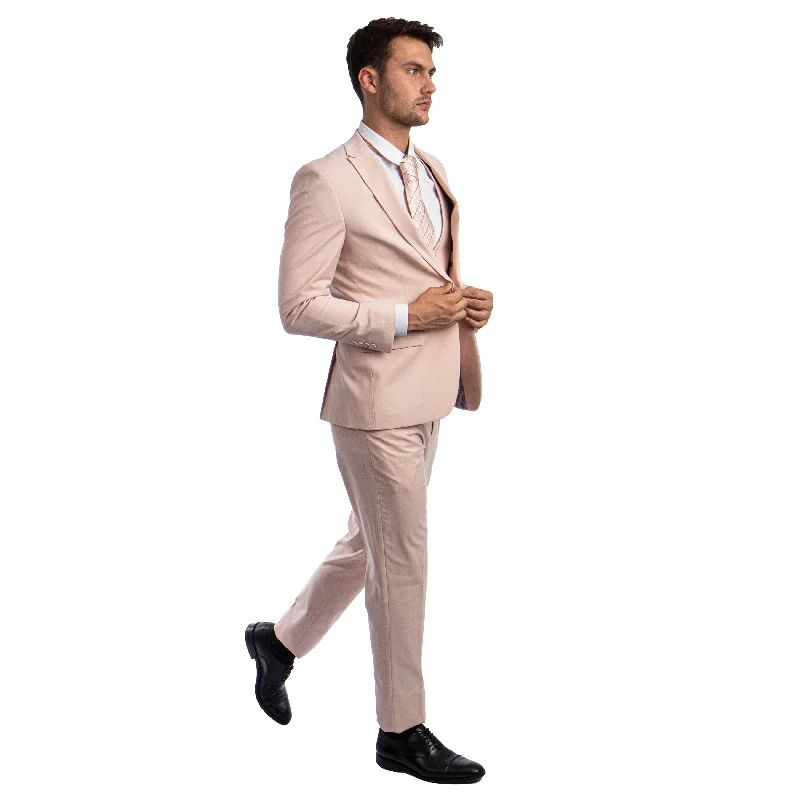 Men's Blush 3-Piece Solid Suit Set w/ U-Shaped Vest