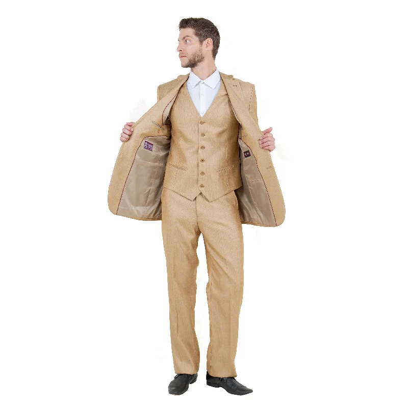 Men's Modern-Fit 3pc Sharkskin Suit Set, Wheat