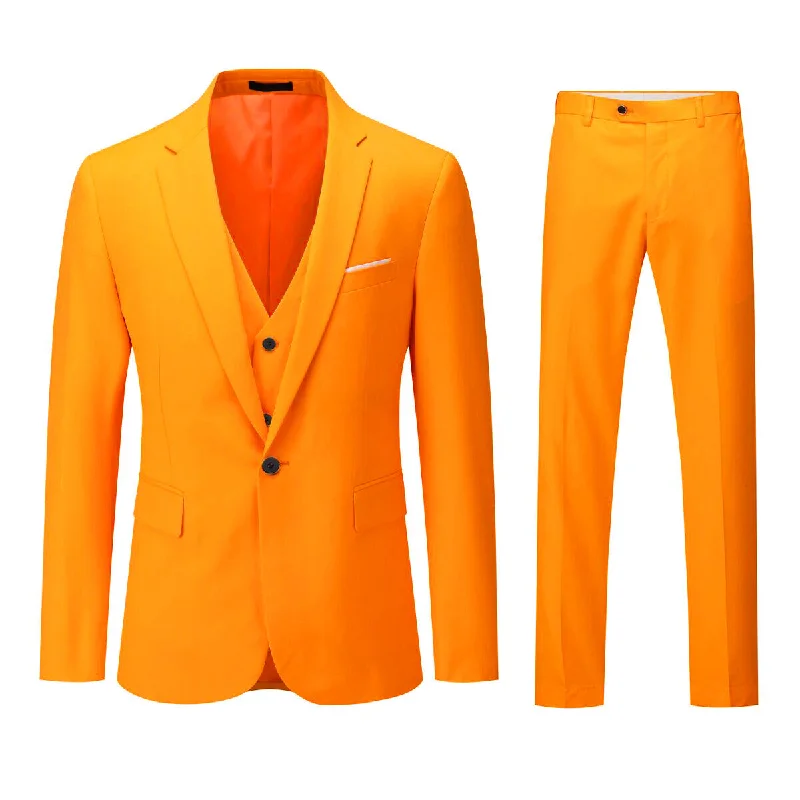 3-Piece One Button Formal Suit Orange Suit