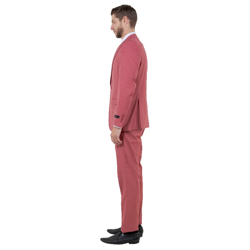 Men's Coral 3-Piece Solid Suit Set w/ U-Shaped Vest