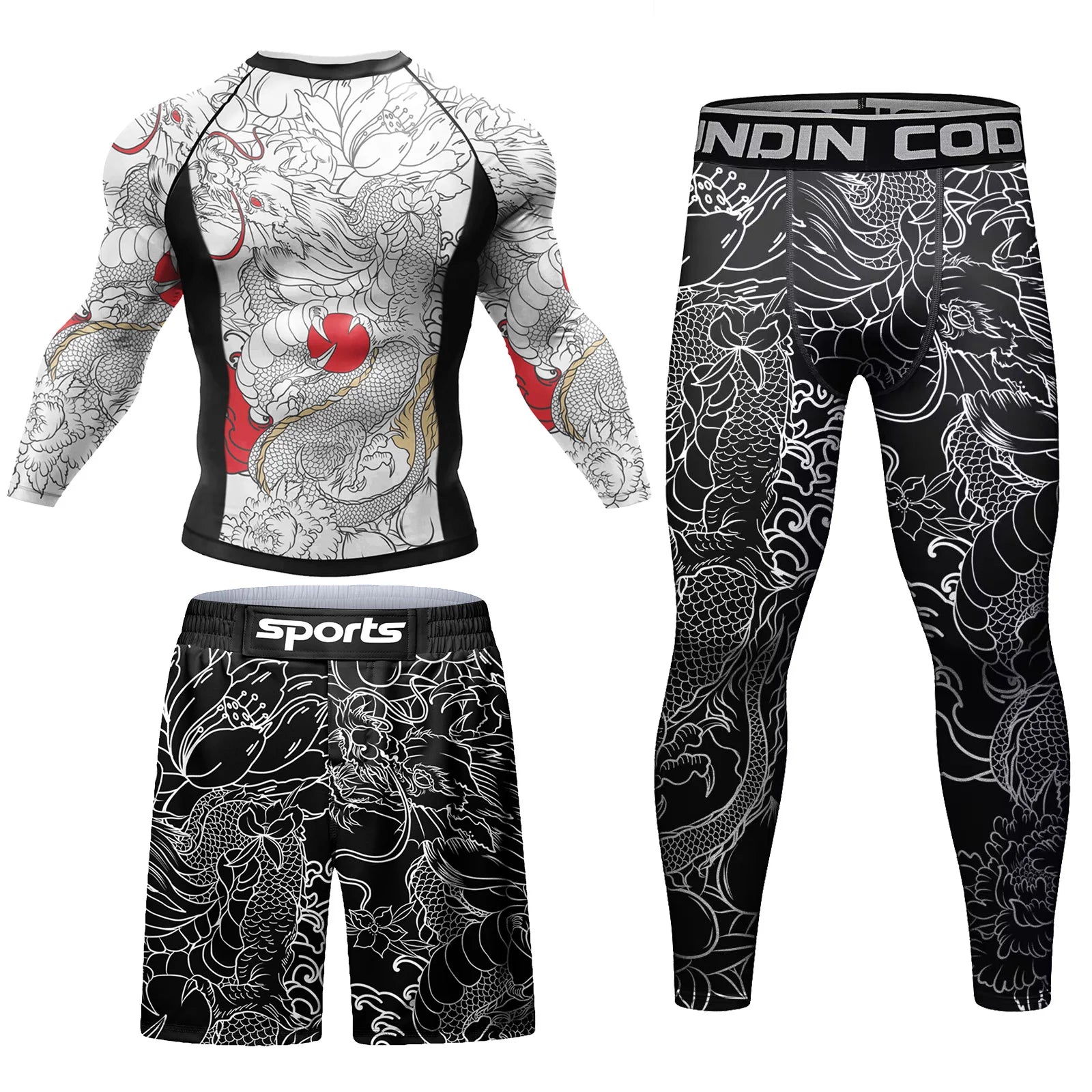 Men Tracksuit MMA No Gi Rashguard Jiu Jitsu T-shirt+Pants Boxing Jerseys Set BJJ Muay Thai Shorts Compression Legging Sportsuit