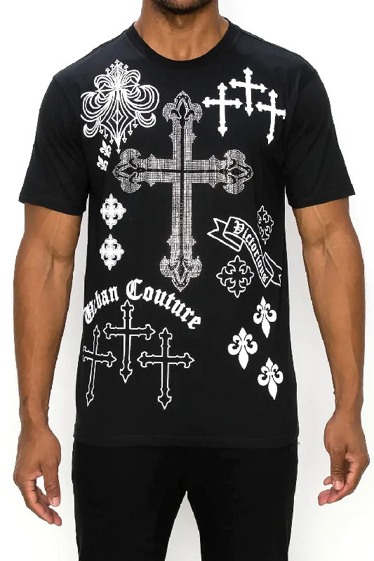 Crystal Embellished Cross Urban Couture T-Shirts