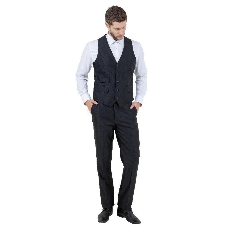 Men's 3-Piece Slim-Fit Shiny Black Suit Set