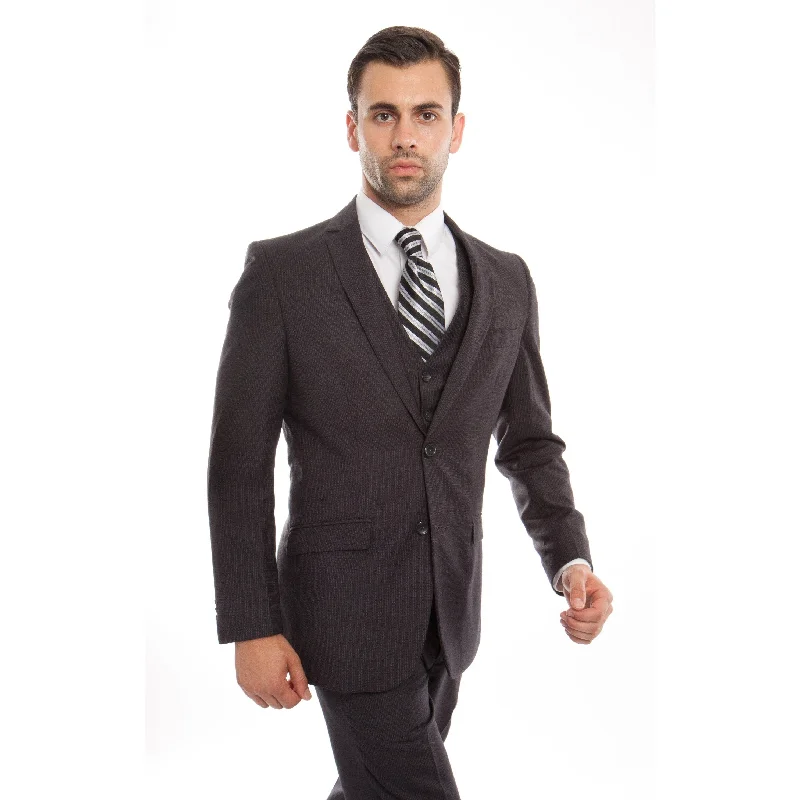 Men Suit Grey 3 Pieces Notch Lapel Slim Fit Mens Suits