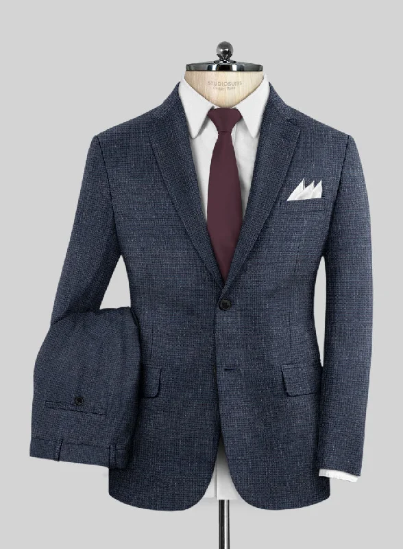 London Loom Navy Blue Abelardo Wool Silk Linen Suit