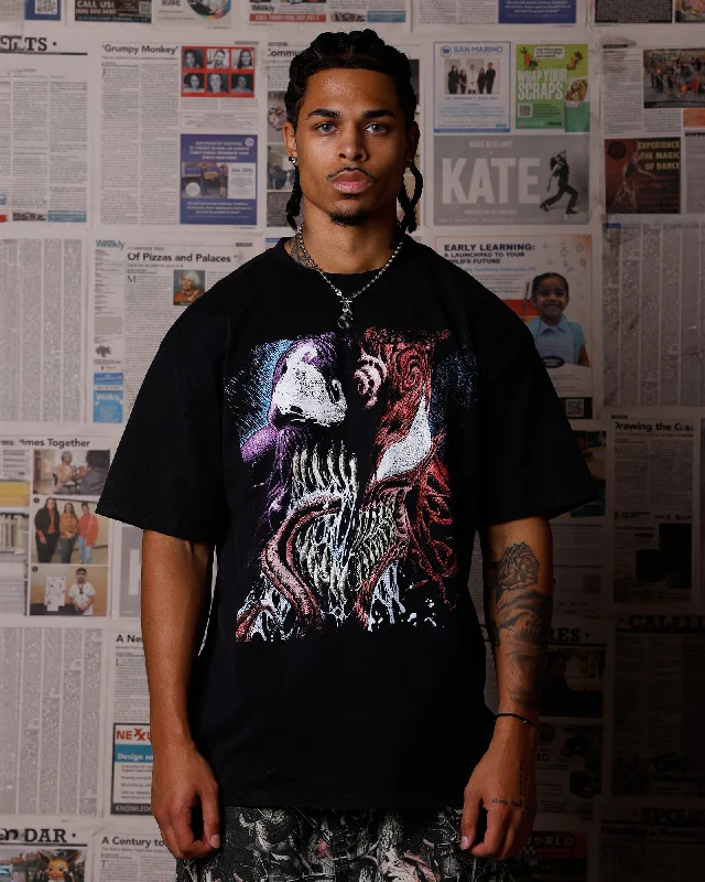 Goat Crew Marvel Venom Face T-Shirt Black Acidwash