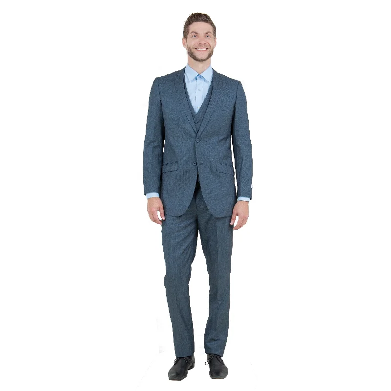 Men's 3pc Solid Textured Notch Lapel Suit Set, Blue