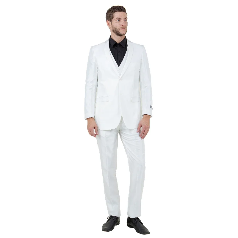 Men's 3-Piece Slim-Fit Shiny Ivory Suit Set