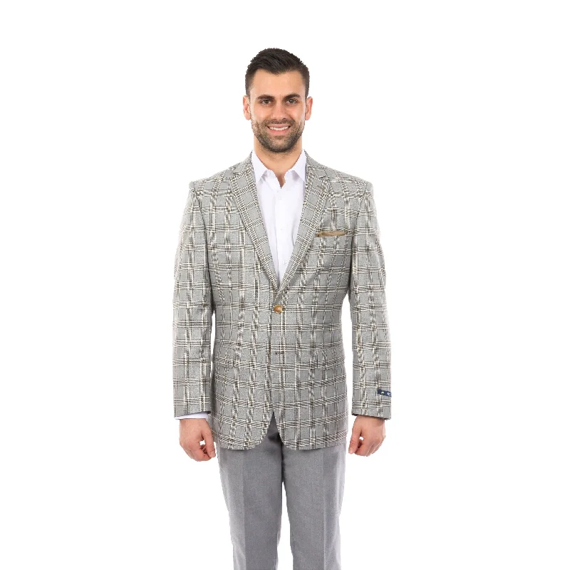 Fashion Jacket Modern Fit Windowpane Stylish Mens Blazer Jackets