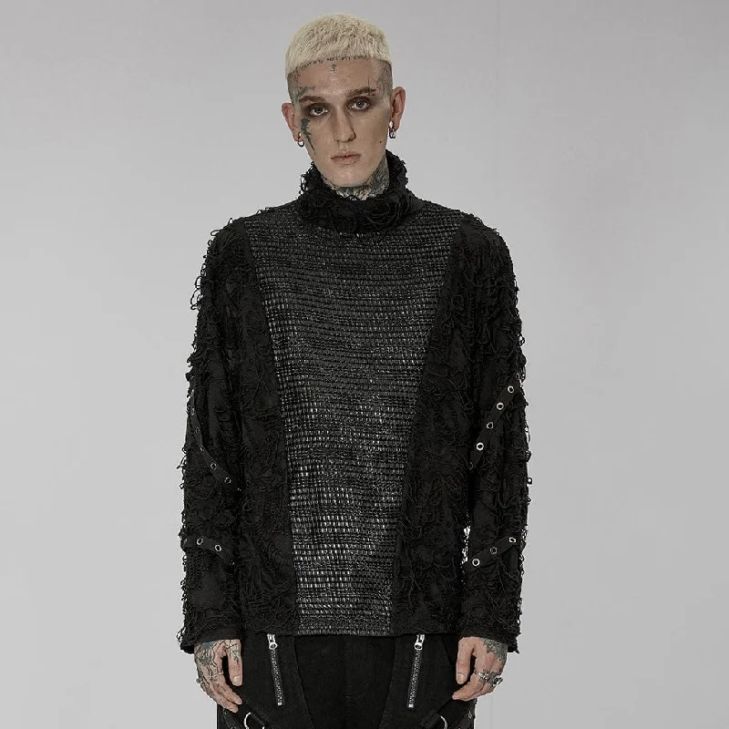 Men's Gothic Ripped Splice Turtleneck Shirt