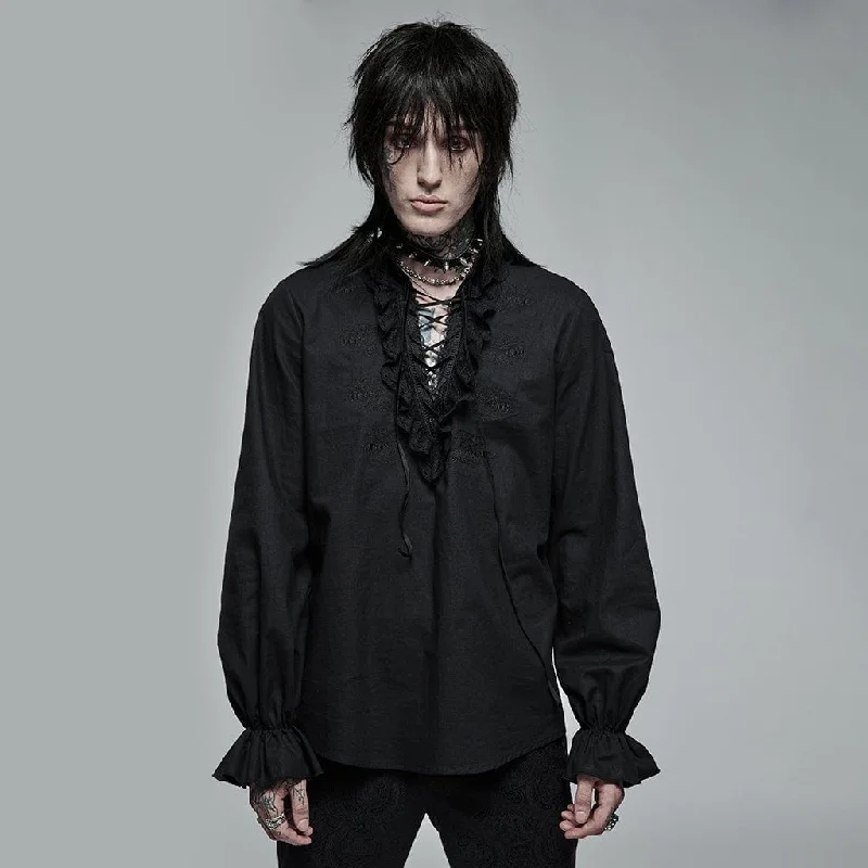 Men's Gothic Strappy Stand Collar Ruffled Shirt