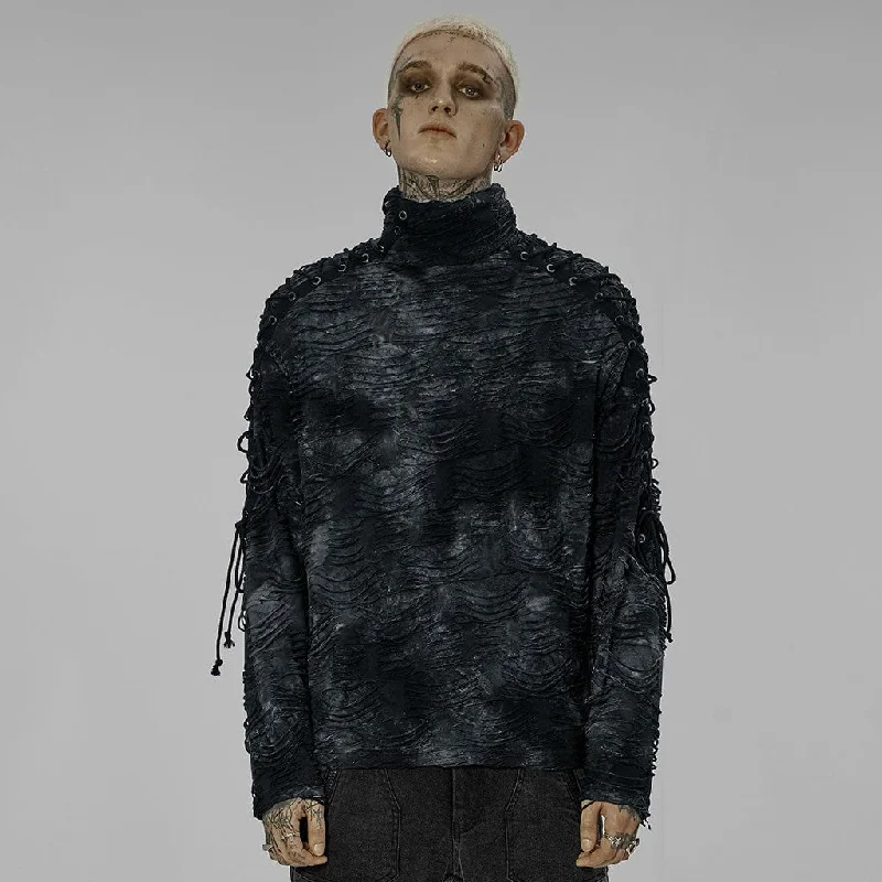 Men's Gothic Tie-dyed Ripped Turtleneck Shirt