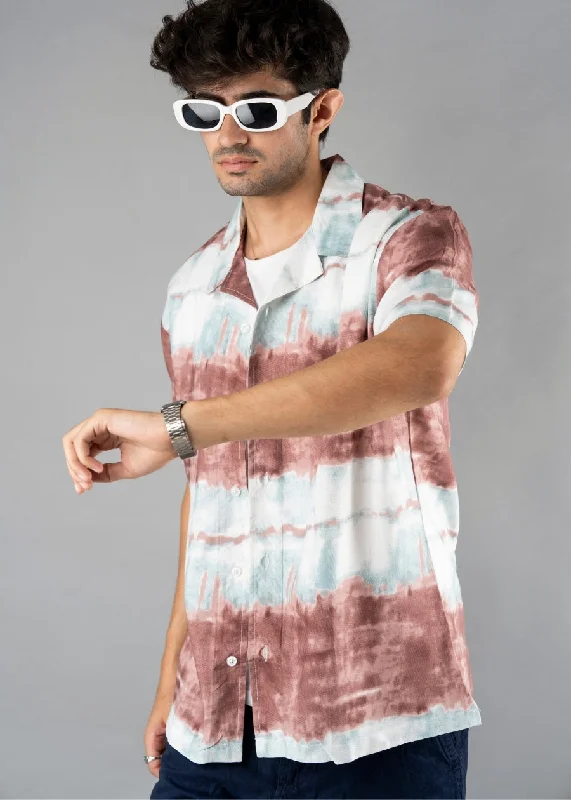 Mens Cuban Collar Printed Casual Shirt