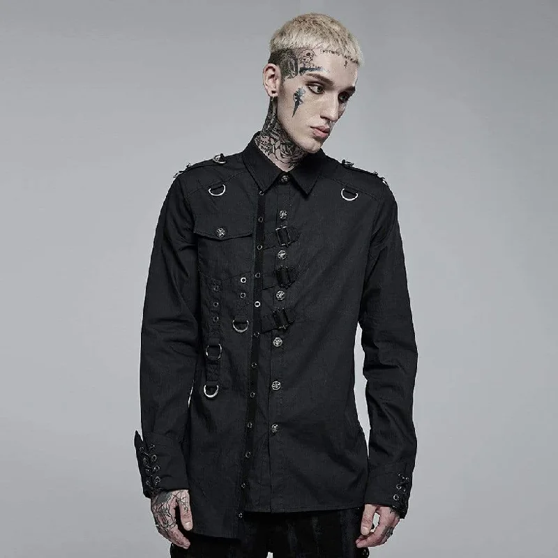 Men's Punk Irregular Skull Buckle Shirt