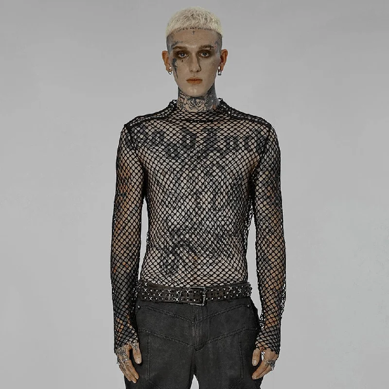 Men's Punk Mesh Sheer Shirt