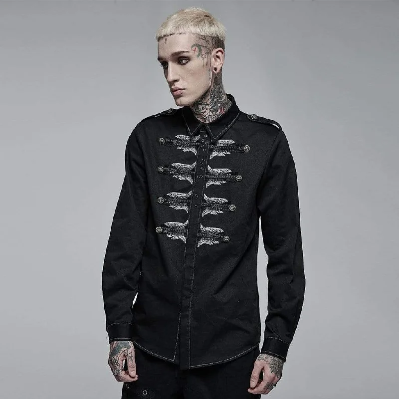 Men's Punk Skull Embroidered Shirt