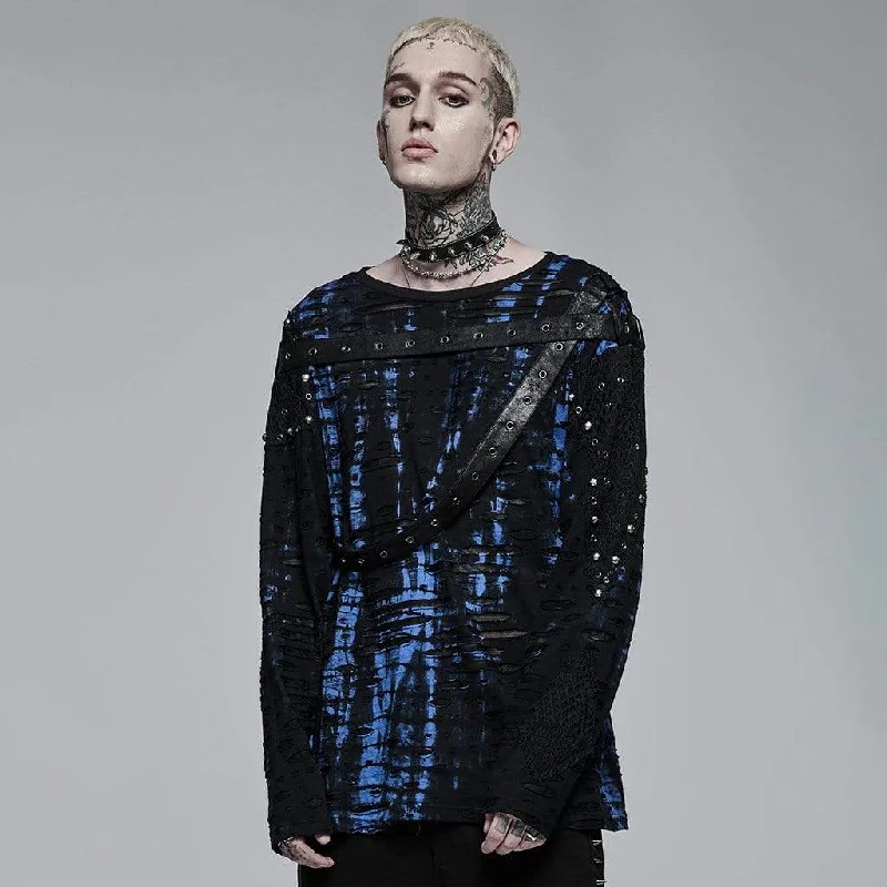 Men's Punk Tie-dyed Mesh Splice Ripped Top