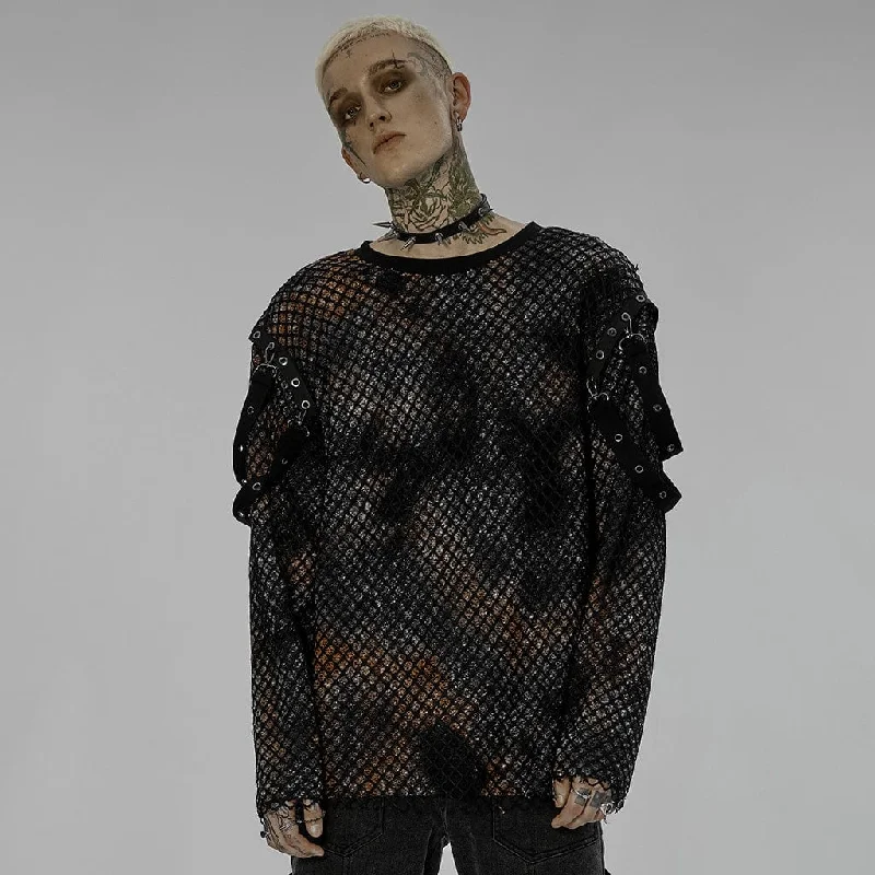 Men's Punk Tie-dyed Splice Mesh Shirt