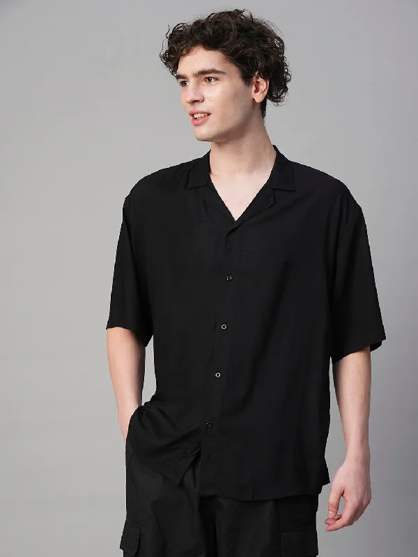 Solid Mens Fluidic Oversized Shirt - Black