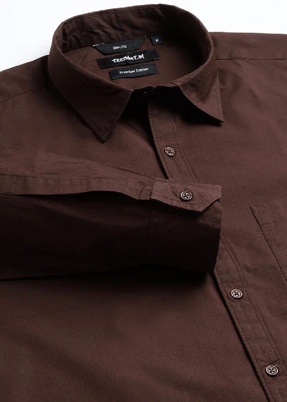 Solid Mens Full Sleeve Shirt - Cocoa